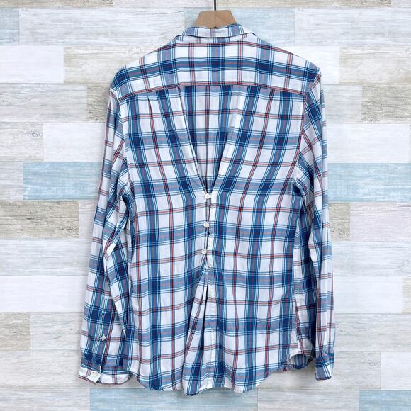 Horny Toad & Co Flannel Button Down Tunic Shirt Blue White Plaid Womens Small - Picture 3 of 7